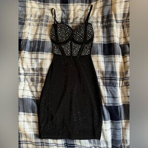 Windsor “Midnight Sparkle Rhinestone Sheer Mini Dress”